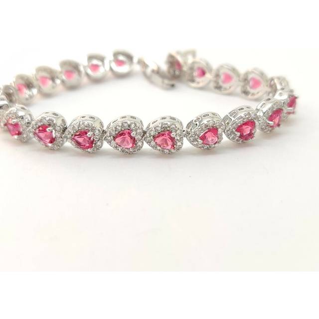 White gold finish ruby and created diamond heart cut bracelet dubaigems gift box