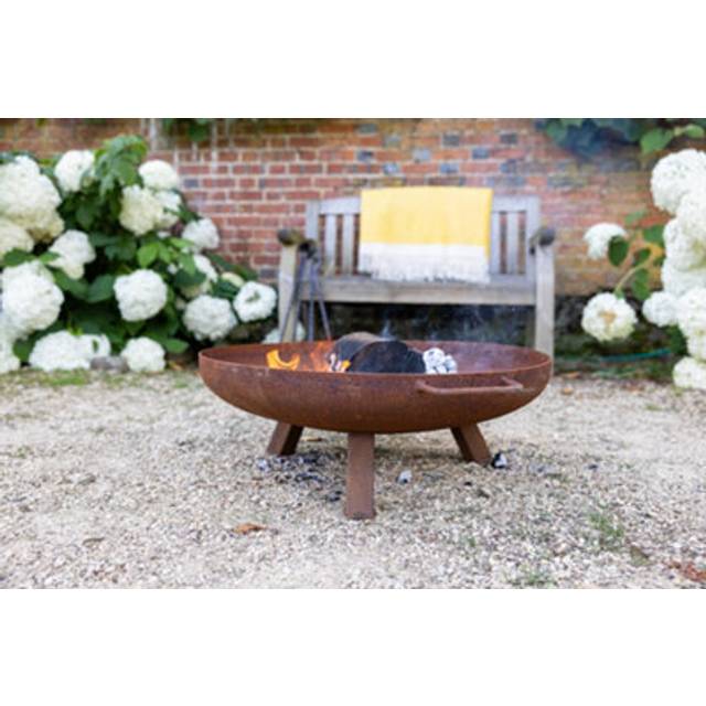 Corten Steel Fire Bowl With Round Legs 62cm Round - Red - One Size