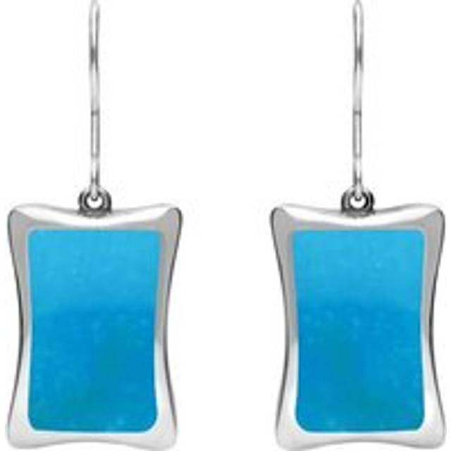 Sterling Silver Turquoise Abstract Oblong Hook Drop Earrings - Silver