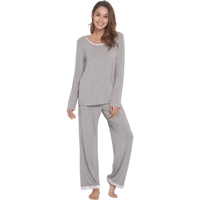 GYS Bamboo Pajamas Set for Women Round Neck Long Sleeve Sleepwear with Pants Soft Comfy Pj Lounge Sets S-4X  Heather Grey  X-Large