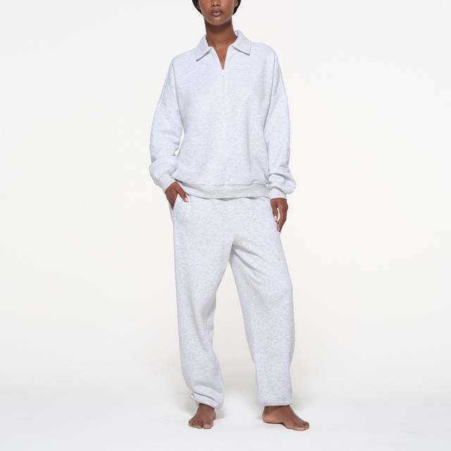 SKIMS Oversized Quarter Zip Pullover | Grey | XL | Cotton Fleece - Light Heather Grey