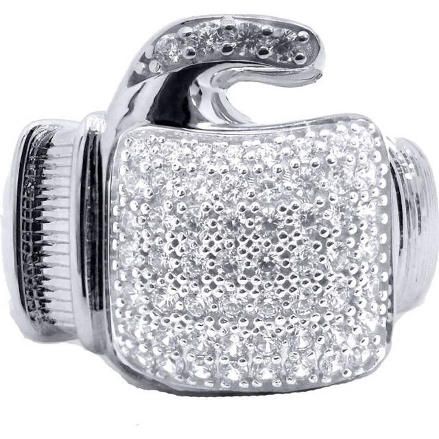 (U) Jewelco London 925 Silver CZ Set Boxing Glove Ring - ARN166
