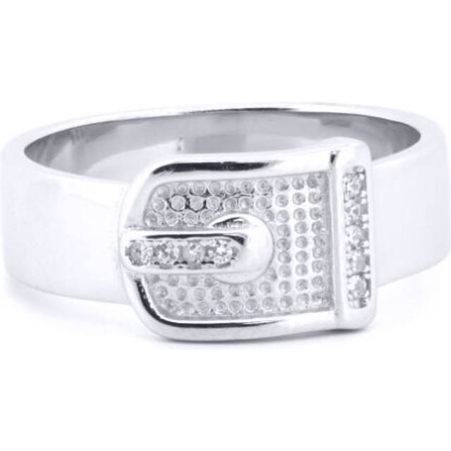 (M) Jewelco London 925 Silver Rhodium CZ Set Buckle Ring - ARN176