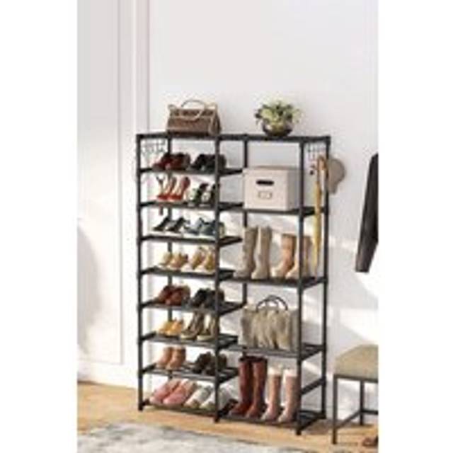 9-Tier Large Shoe Rack - Black - One Size