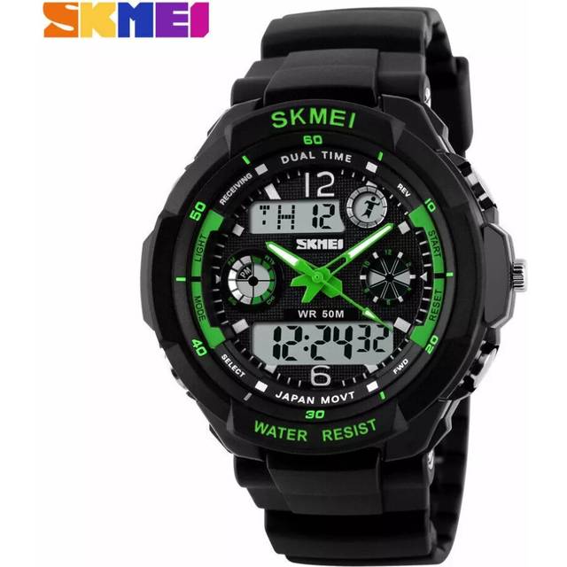 (Green) SKMEI Men's Waterproof Sport Army Alarm Date Analog Digital Black Wrist Watch UK