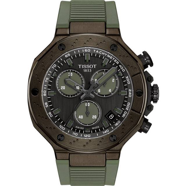 TISSOT T-Race Quartz Chronograph 45MM Green Silicone Men's Watch T1414173706102 / T141.417.37.061.02 - Dark Grey - 45 mm