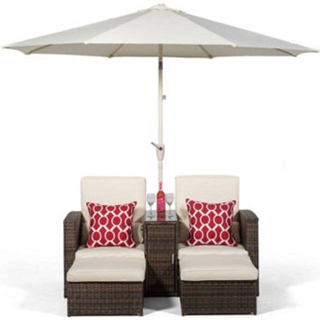 Nevada 2-Seater Rattan Weather-Resistant Reclining Sun Lounger Set! | Wowcher - Brown