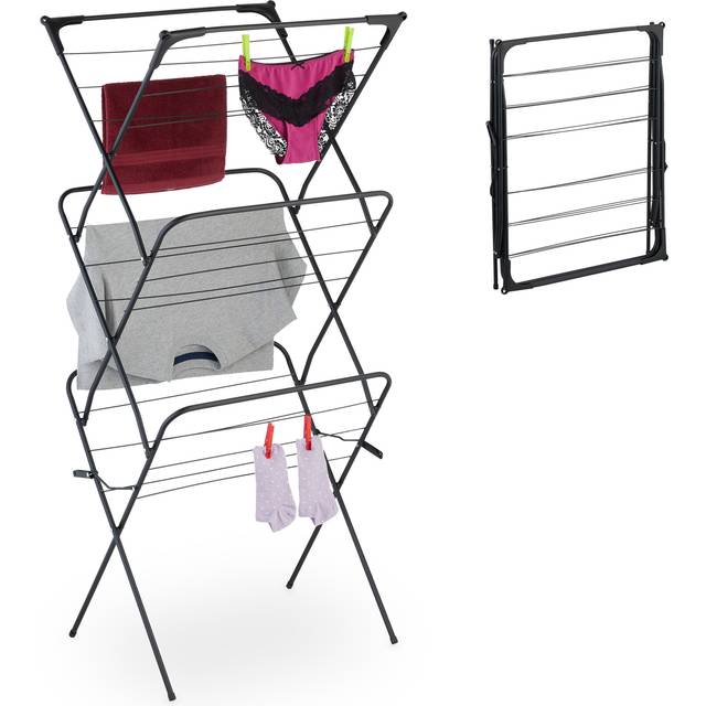 Foldable Laundry Rack, Drying Horse, 18 rods, 136 x 62 x 52 cm, Indoor, Metal, Airing, Space-Saving, Black - Relaxdays