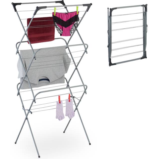 Foldable Laundry Rack, Drying Horse, 18 rods, 136 x 62 x 52 cm, Indoor, Metal, Airing, Space-Saving, Grey - Relaxdays