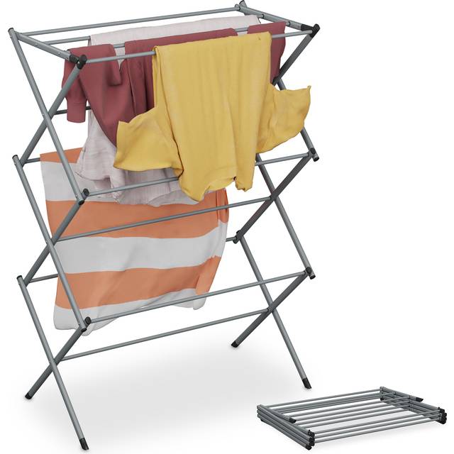 Foldable Laundry Rack, Drying Horse, 11 rods, 104 x 73 x 38 cm, Indoor, Metal, Airing, Space-Saving, Grey - Relaxdays