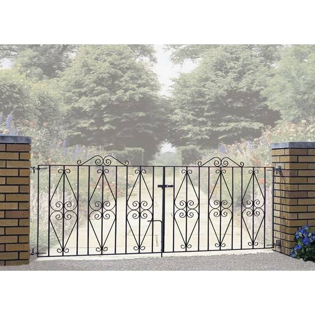 Brizendine Scroll Metal Driveway Garden Gate - Black (274cm W X 91cm H)