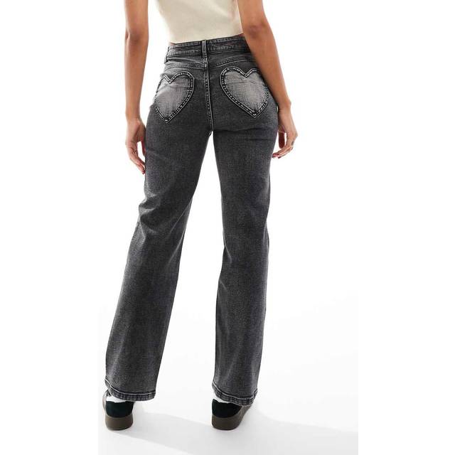 Miss Selfridge – Svarta jeans med hjärtformade fickor och raka ben-Svart/a
