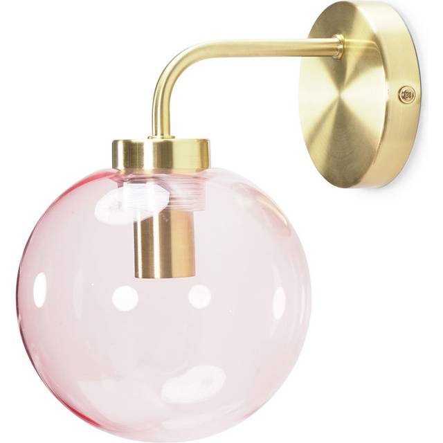 Frenchie Pink Tinted Glass Globe Single Gold Stem Wall Light - Plated (24cm H X 20cm W X 15cm D)