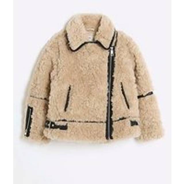 River Island Girls Cream Borg Aviator Jacket - 5-6 Yrs