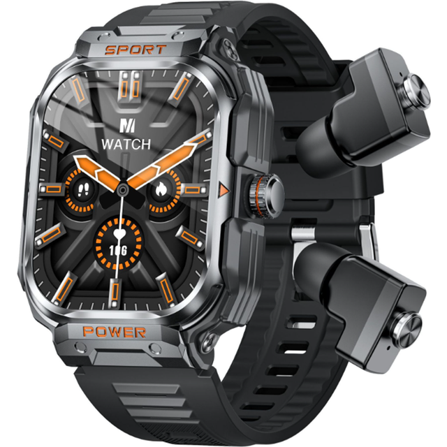 Chronus Military Smart Watch for Men with TWS Headset Bluetooth Call Outdoor Sports Fitness Activity Tracker Health Monitor Music Watch(Black)
