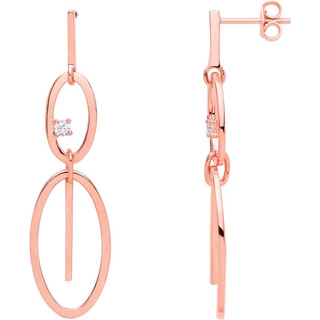 Jewelco London Ladies Rose Gold-Plated Sterling Silver Cubic Zirconia Oval Loops Drop Earrings - GVE638
