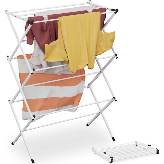 Foldable Laundry Rack, Drying Horse, 11 rods, 104 x 73 x 38 cm, Indoor, Metal, Airing, Space-Saving, White - Relaxdays