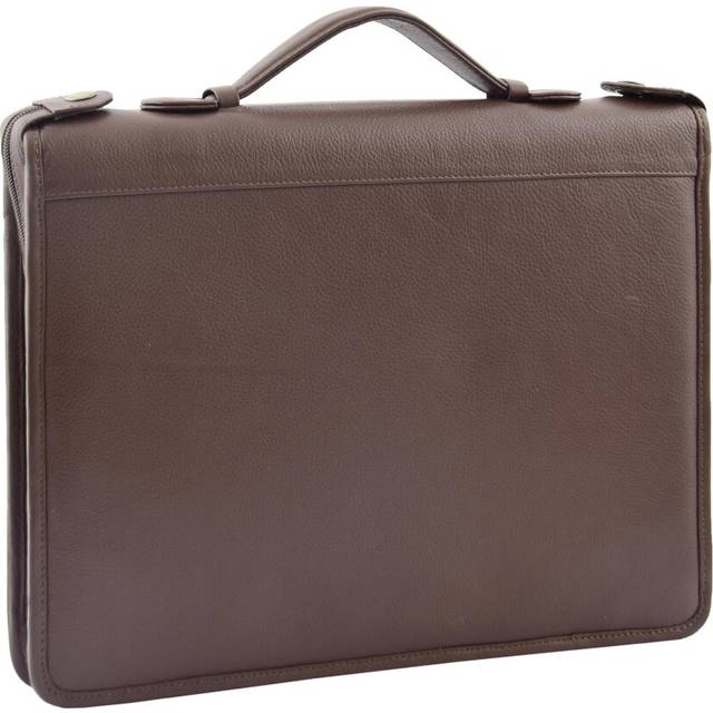 Brown Leather A4 Ring Binder File Folio Office Bag Zip Organiser Braga