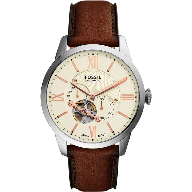 Fossil Townsman Leather Strap Open Heart Cream Dial Automatic ME3266 Men&#39;s Watch