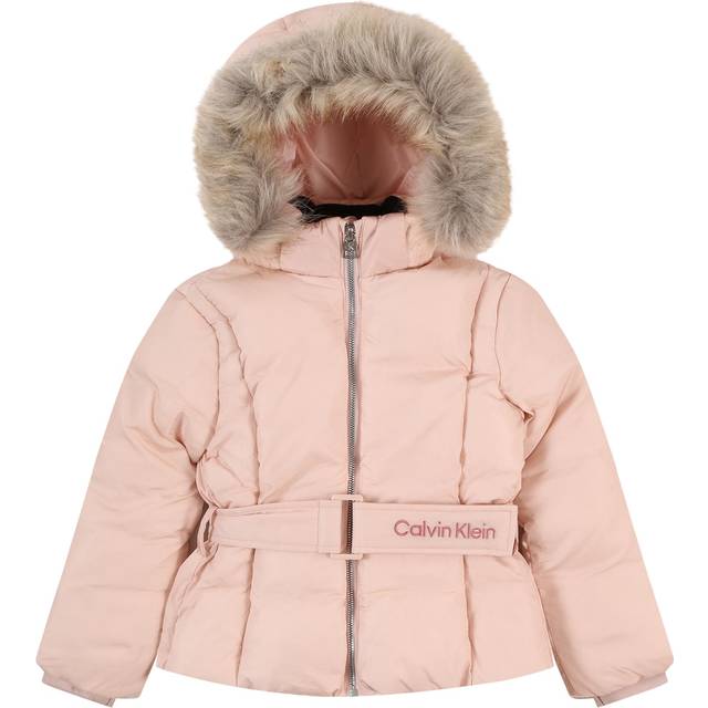 Calvin Klein Girls Classic Belted Fur Jacket in Pink - Size 14Y