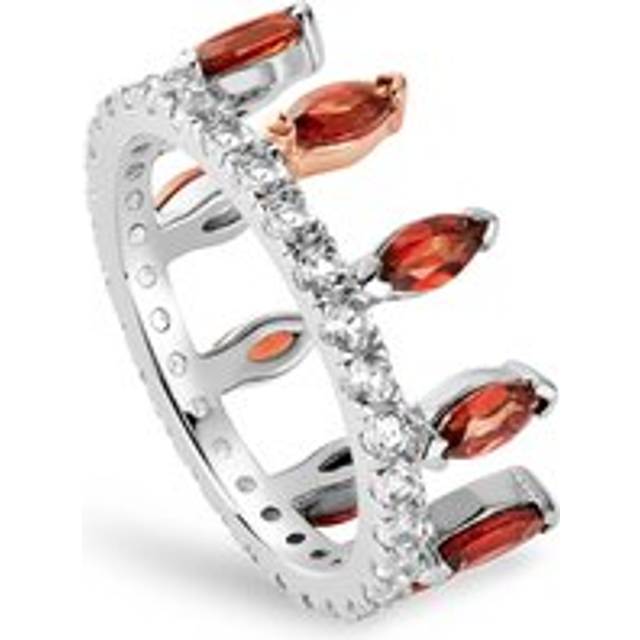 Clogau Celebration Crown Silver and Red Garnet Ring - O