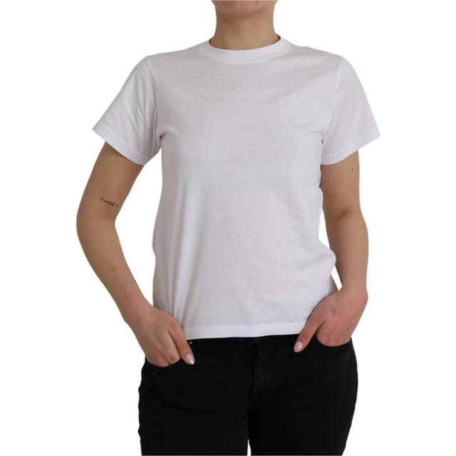 White Cotton Crew Neck Short Sleeves T-shirt - XS