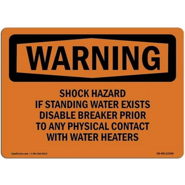 SignMission OS-WS-A-1218-L-12394 12 x 18 in. OSHA Warning Sign - Shock Hazard If Standing Water Exists Disable