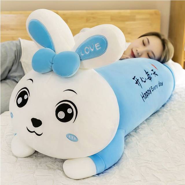 (Blue B, 90cm/35.43in) Pillow Plush Rabbit Toys Doll Bow Decoration Letters Clothing Room Ornament