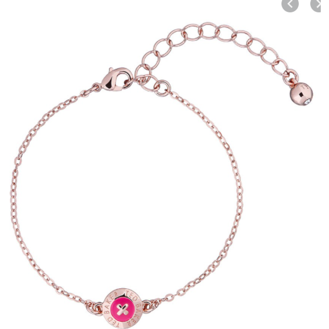 Ted baker elisa enamel mini button logo bracelet rose gold pink fuchsia boxed
