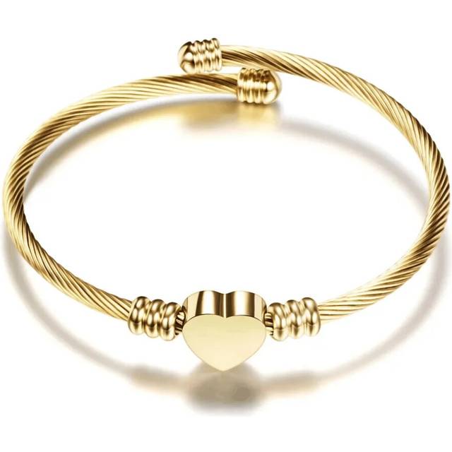 (gold color) Stainless steel love-shaped adjustable wire bracelet three-color titanium steel open bracelet jewelry