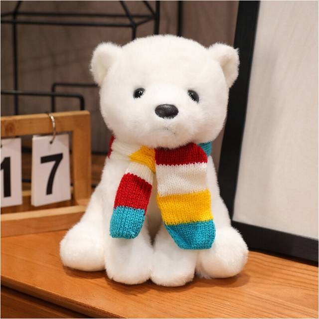 (Red Yellow) Neckerchief Teddy Bear Plush Toy Cat Doll Cartoon Throw Pillows Decorate Gifts