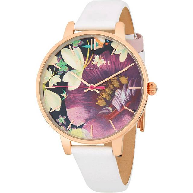 Ted Baker London Floral Stainless Steel And Leather-Strap Watch
