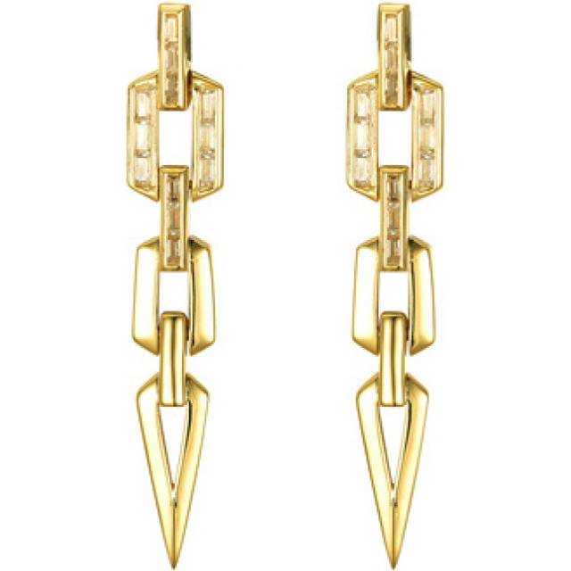 Jewelco London 14k Gold-plated Silver White Baguette CZ Torpedo Octagon Link Chain Drop Earrings - AES241