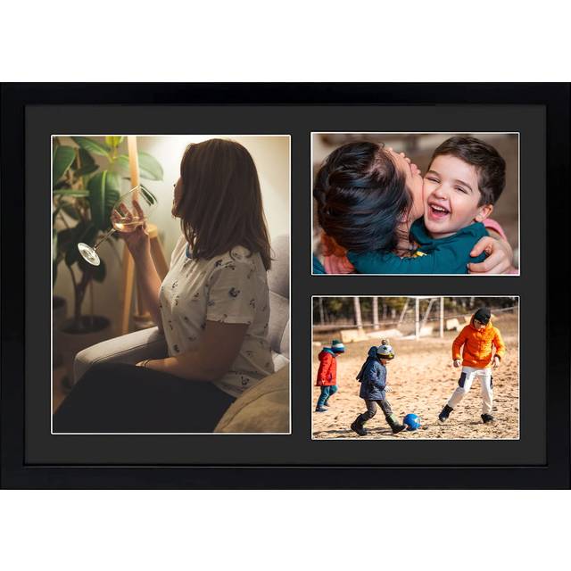 Golden State Art  12x17 Black Wood Picture Frame - Black Mat for 8x10 and 5x7 Photos - Real Glass  Sawtooth Hanger  Swivel Tabs - Wall Mounting - Grea