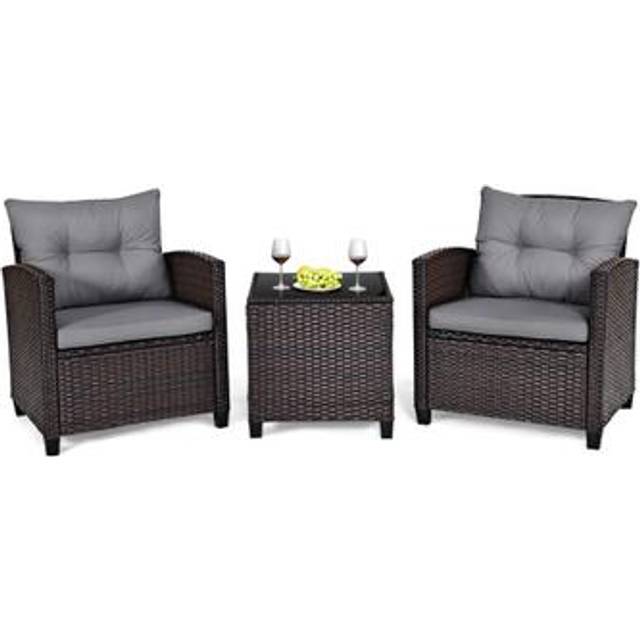 Costway 2 Seater Rattan Patio Bistro Set Grey - 75 x 60 x 49cm
