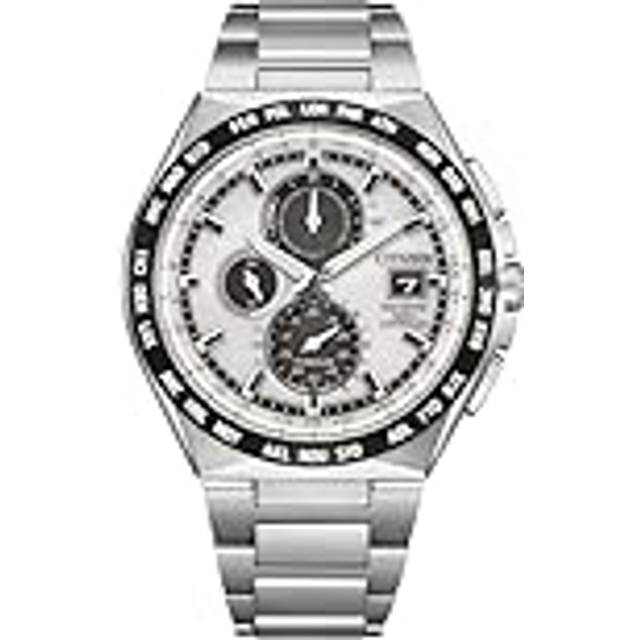 Citizen Eco-Drive Radio Controlled GMT Chronograph Super Titanium Silver Dial AT8238-84A 100M Men's Watch silver