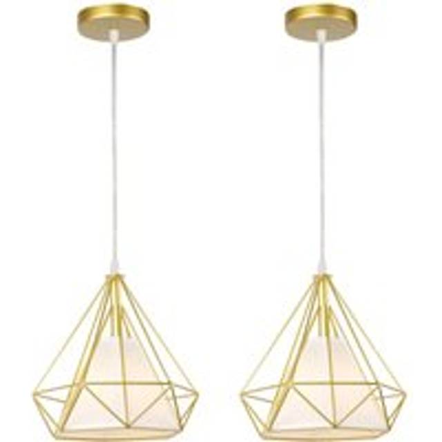Norcks - 2X Vintage Pendant Lights Retro Pendant Light Modern Hanging Lamp Iron Metal Ceiling Light E27 25CM Diamond Shape Ceiling Light Gold