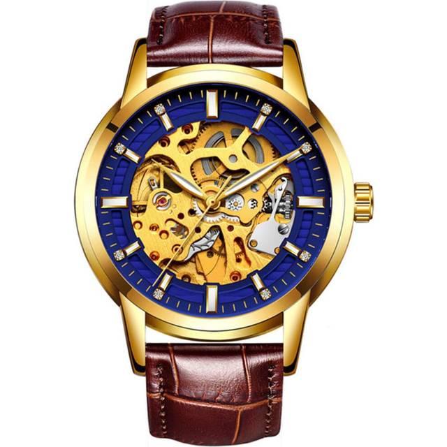 VEANXIN Hollow Skeleton Automatic Mens Watch Man Classic Leather Business Men WristWatches Male Sport Watches