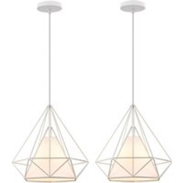 Norcks - 25CM Industrial Hanging Lamp,White Retro Pendant Light Vintage Pendant Lights Iron Metal Ceiling Light Creative Diamond Shape Ceiling Light