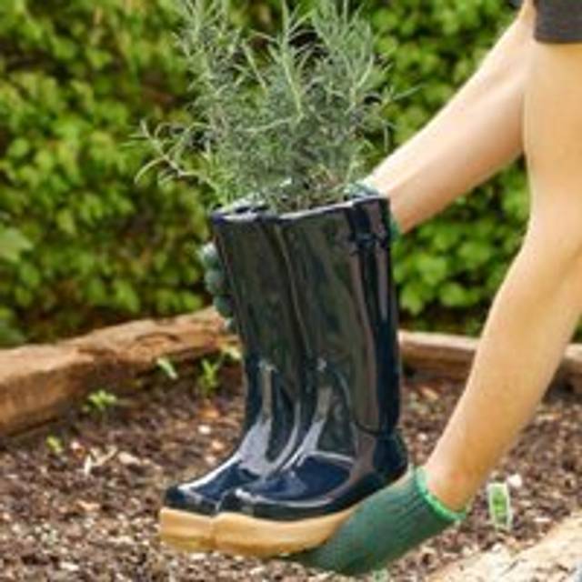 Large Midnight Blue Wellington Boot Planter Ceramic Indoor Outdoor Garden Flower Plant Pot (H) 29.5cm, (W)24cm - Dark Blue
