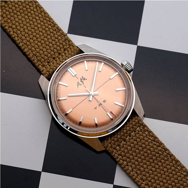 (Canvas Salmon) Merkur Watch Vintage Handwind Mechanical Watch for Men Rose Red Dial Casual Dress Watches Reloj Hombre Watches