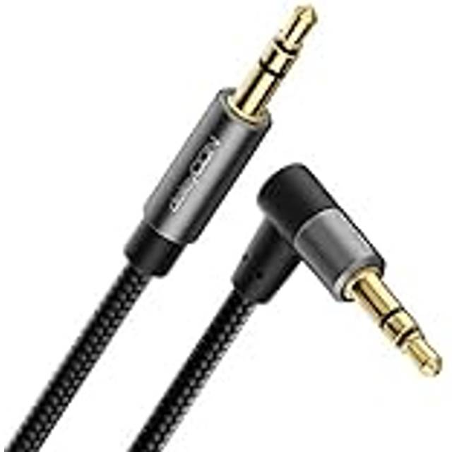 deleyCON 3m Aux-Kabel 3,5mm Audio Jackkabel Stereo Kabel Bomullskabel & Metallkontakt - Plugg Strax på Plugg 90° Vinklad - Mobiltelefon Smartphone Surfplatta Hörlurar Hi-Fi-Mottagare Fordon