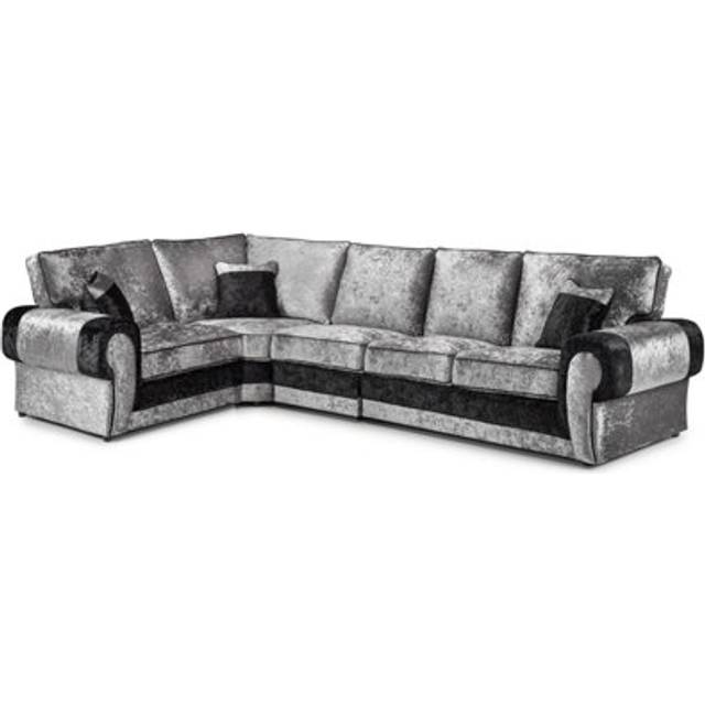 Chelsea Crushed Velvet Long 5 Seater Large Corner Sofa 1 Corner 3 Rolled Arms - Black - One Size