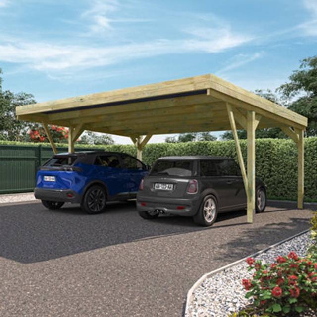Cerland Victor Designer Double Wooden Carport 6 x 5m Opaque Roof, Yellow