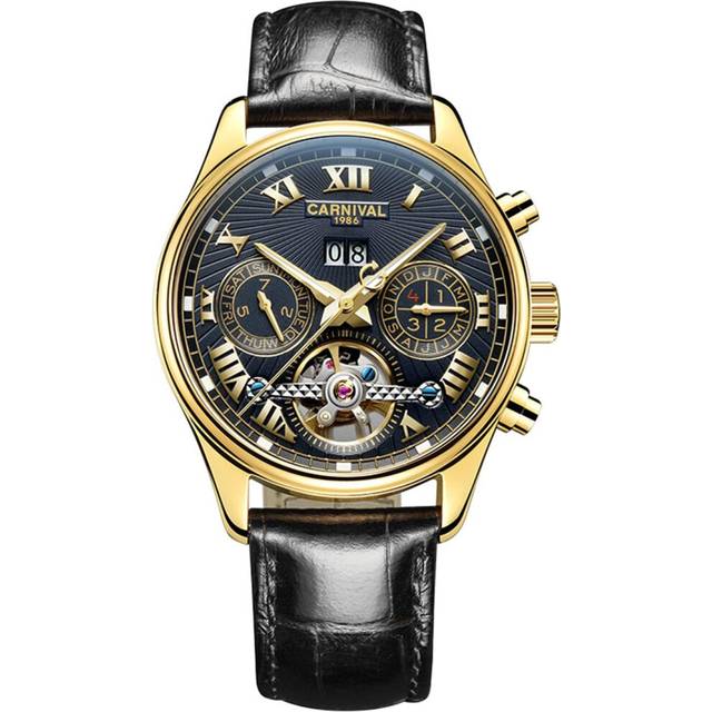 VEANXIN Mens Automatic Self-Wind Watch Luxury Dress Skeleton Watches Hollow Design Leather Business Wrist Watches