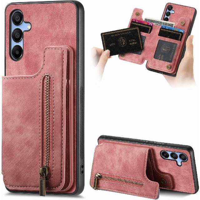 (Pink) Case for Samsung Galaxy A25 5g Vintage Zipper Wallet Foldable Back Cover Stand Function