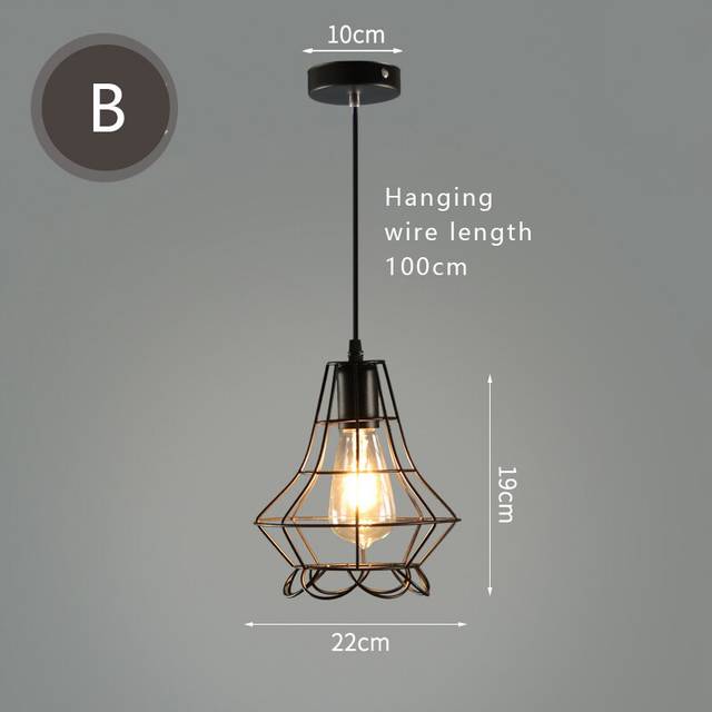 (B) Retro Loft Pendant Industrial Wind Iron Hanging Lamp LED Black Lighting Fixtures