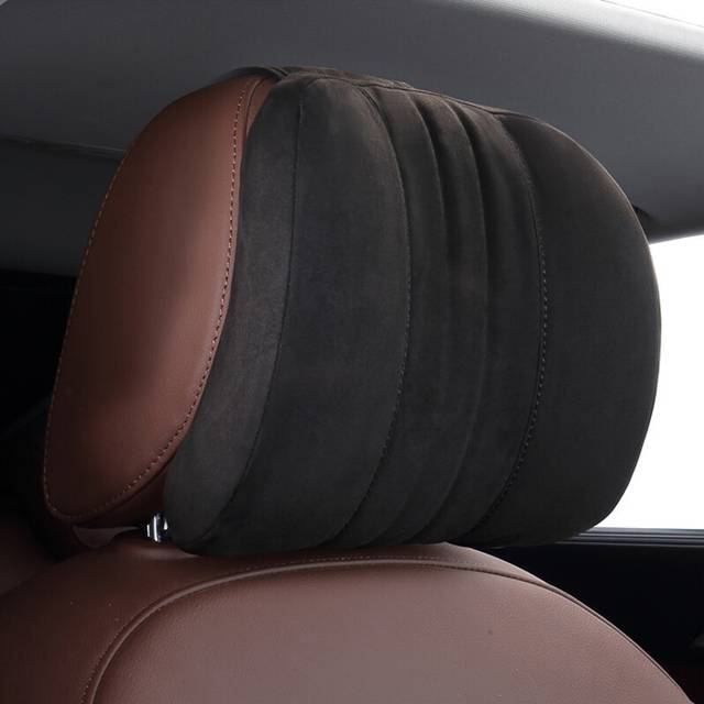 (Black One enlarged) Suede Car Head Pillow For S-Class Maybach Memory Cotton Foam Auto Neck