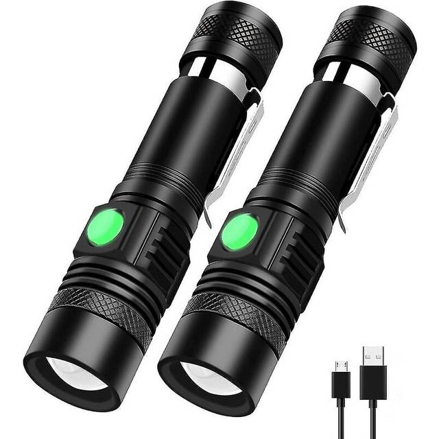 2Pk 1200LM Rechargeable Flashlights, 4 Modes, Zoomable, IPX4, Camping/Hiking (Black)