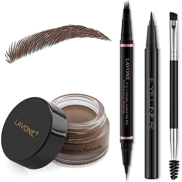 Eyebrow Pencil Makeup Kit  with Waterproof 2-IN-1 Microblading Eyebrow Pen  Eyebrow Pomade  Eyeliner and Dual-ended Eyebrow Brush  Brow Pencil Kit for
